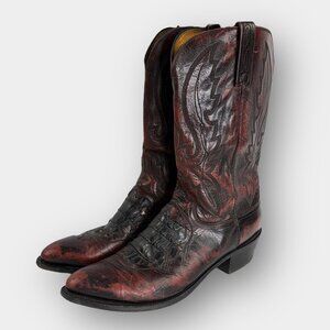Lucchese 1883 Men’s 13D Black Cherry Leather Boots Exotic Vamp Stitched Shafts